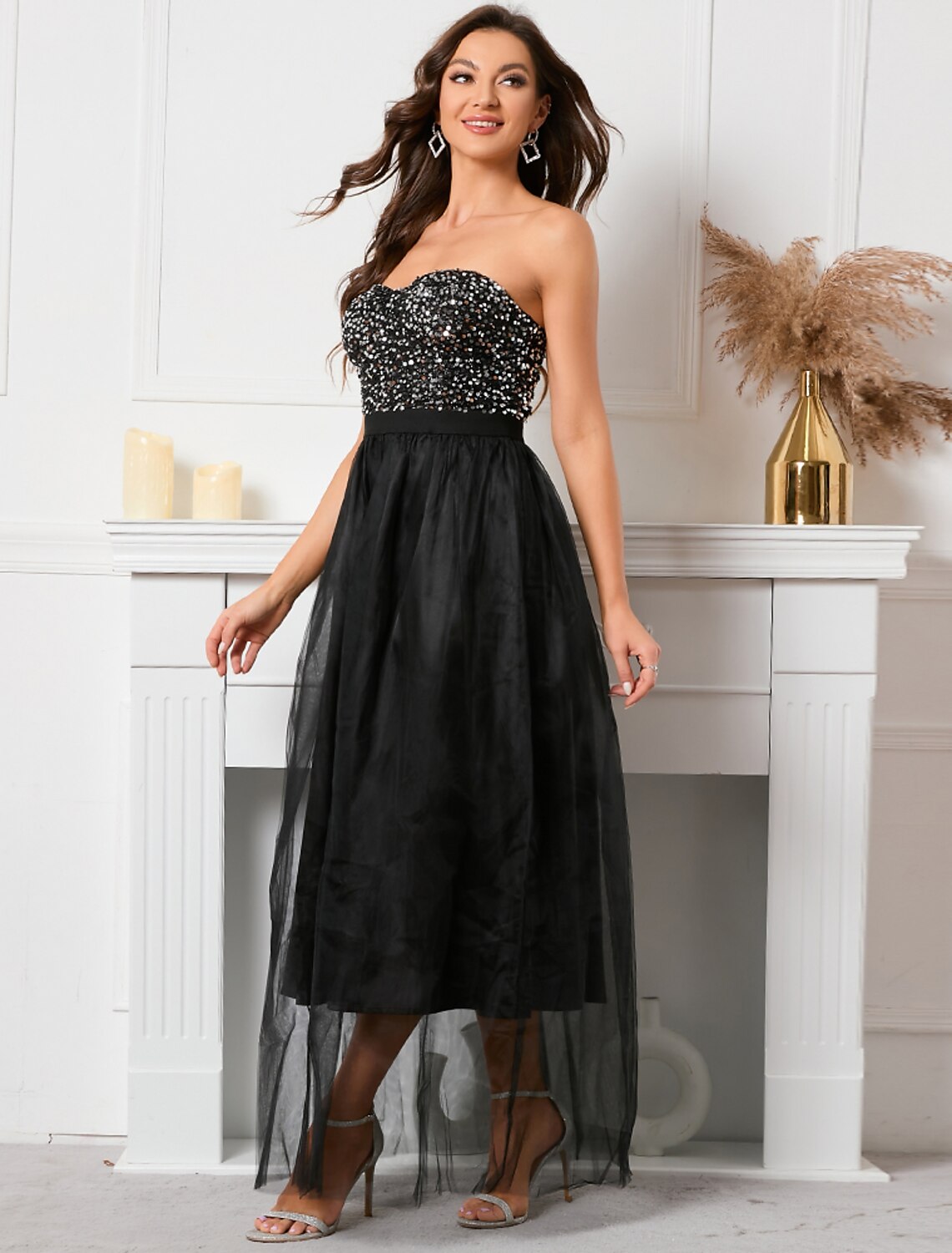 A-Line Strapless Sequin Sleeveless Floor-Length Party Dress - Chloe Dress