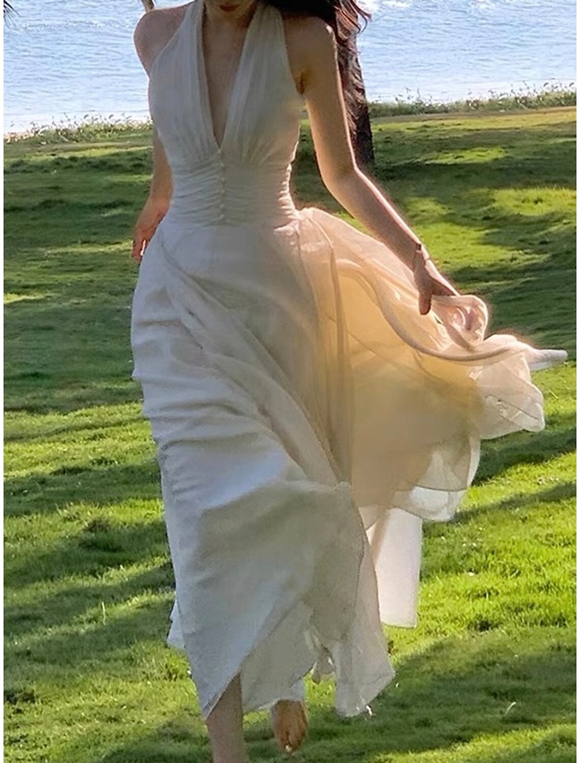 A-Line Halter Chiffon Sleeveless Floor-Length Prom Dress - Chloe Dress