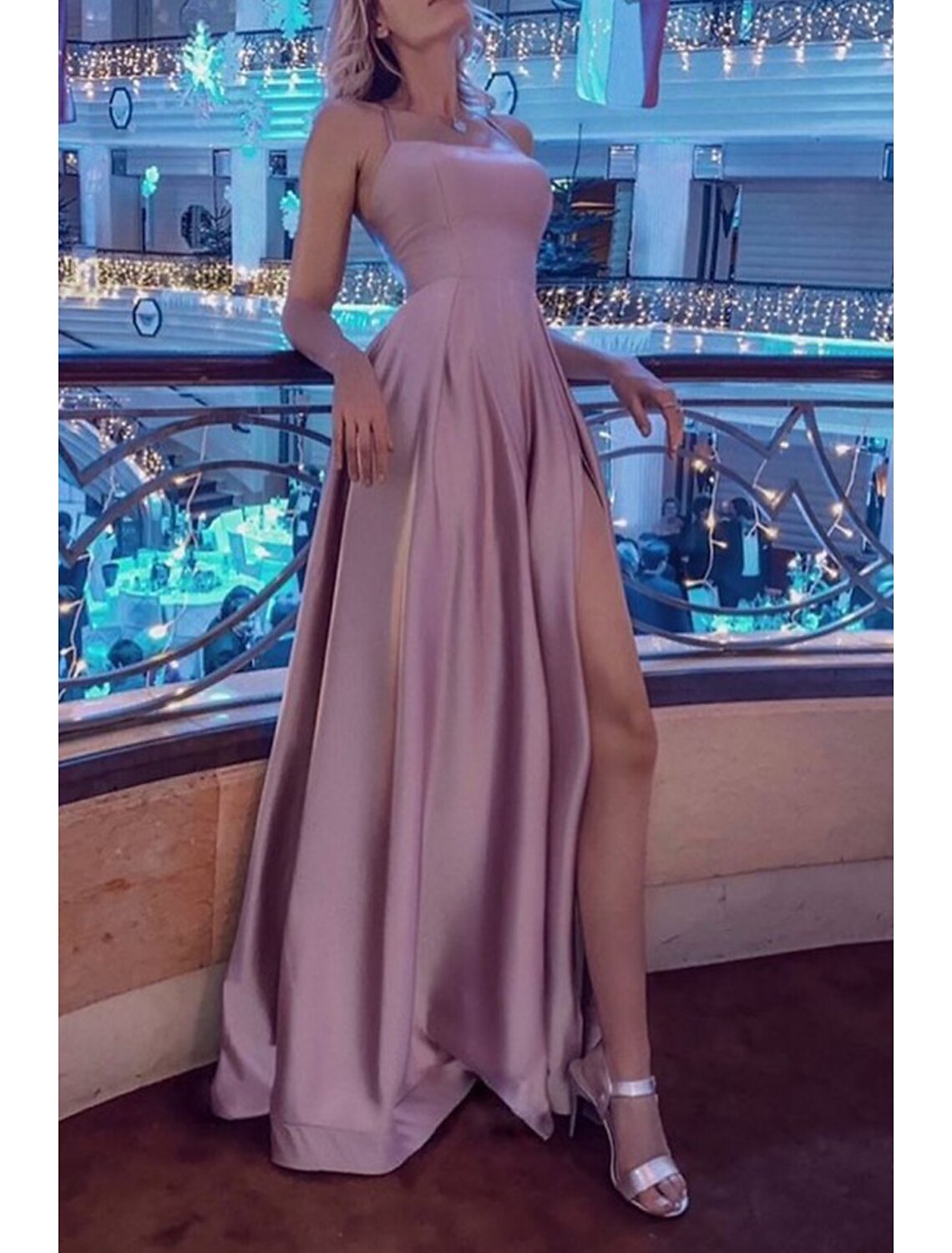 A-Line Strapless Satin Sleeveless Backless High Slit Prom Dress - Chloe Dress