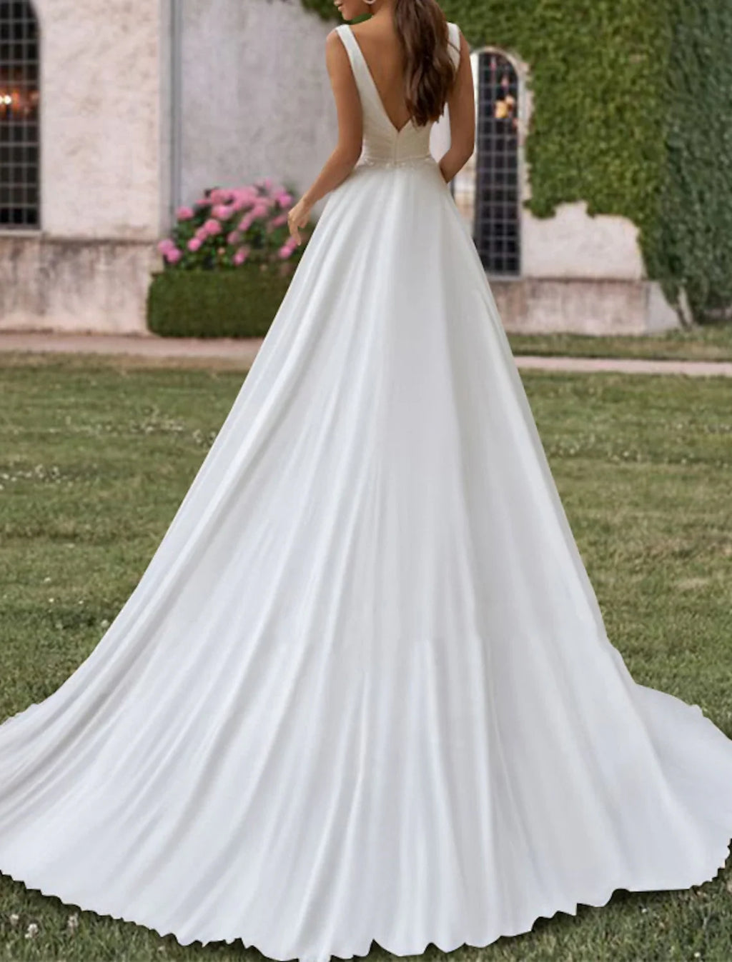 A-Line V-Neck Chiffon Sleeveless Pleated Wedding Gown - Chloe Dress