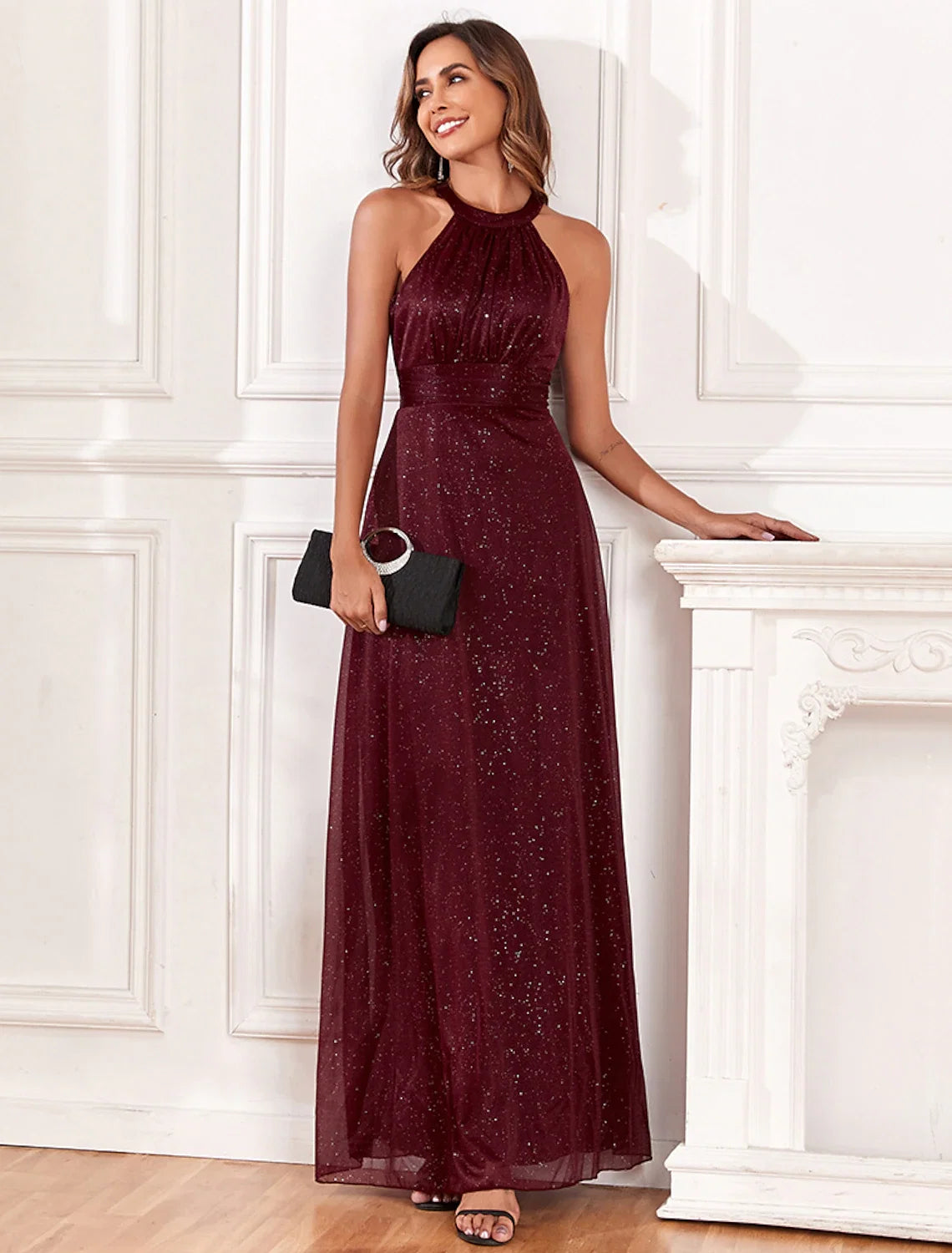 A-Line Halter Polyester Sleeveless Backless Floor-Length Evening Gown - Chloe Dress