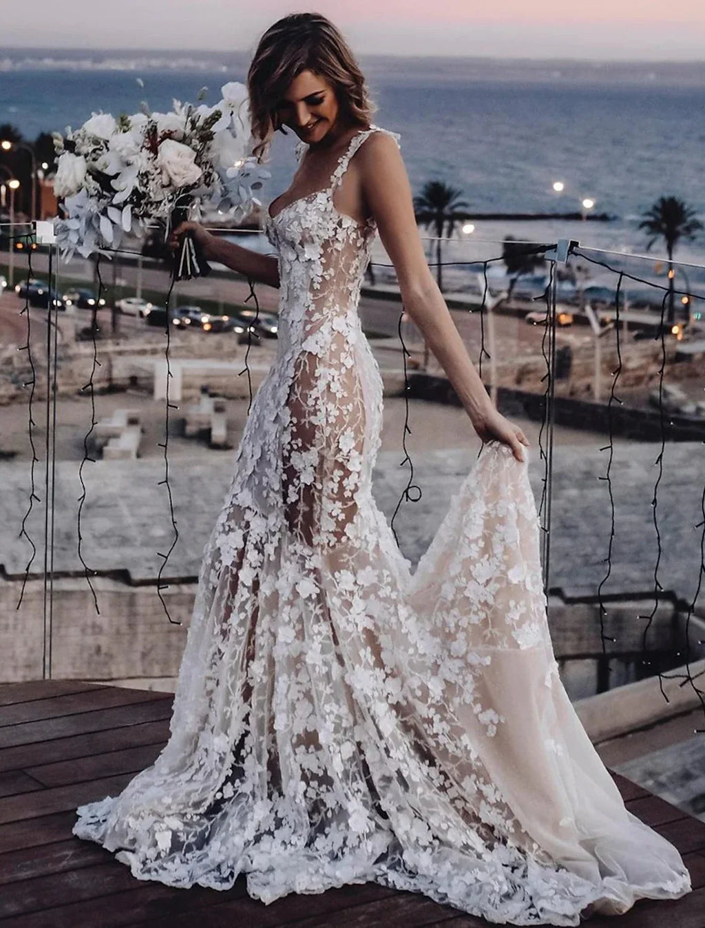 Mermaid Sweetheart Lace Train Wedding Gown - Chloe Dress