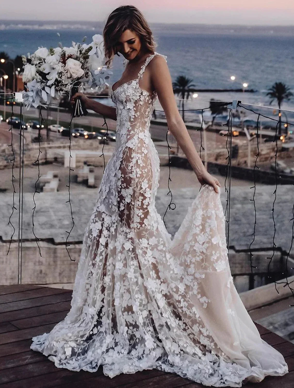Mermaid Sweetheart Lace Train Wedding Gown - Chloe Dress