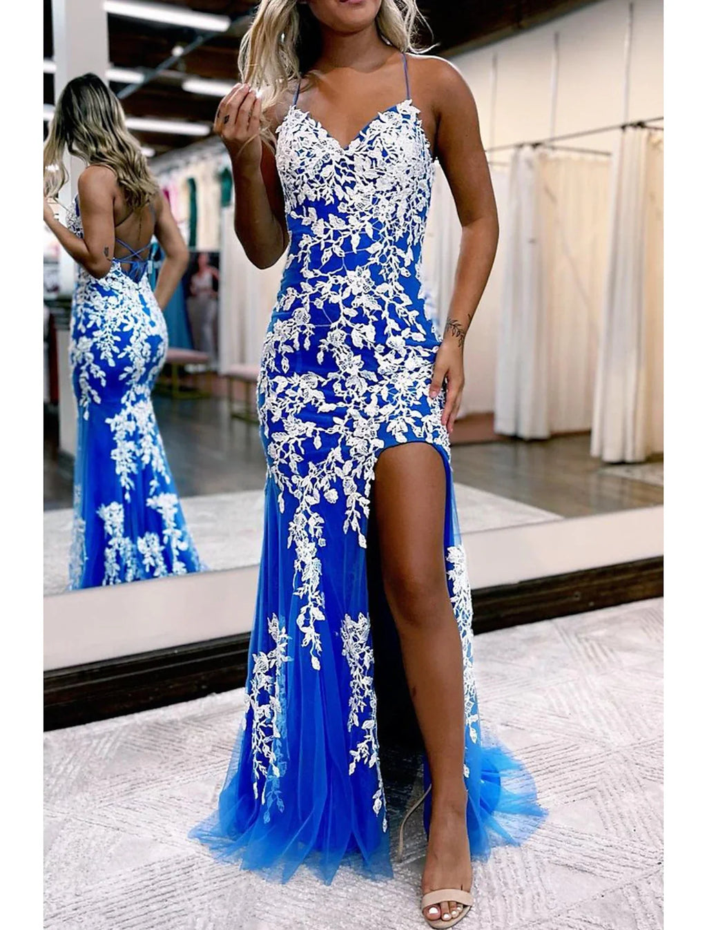 Mermaid Sweetheart Lace Sleeveless Backless High Slit Prom Dress - Chloe Dress
