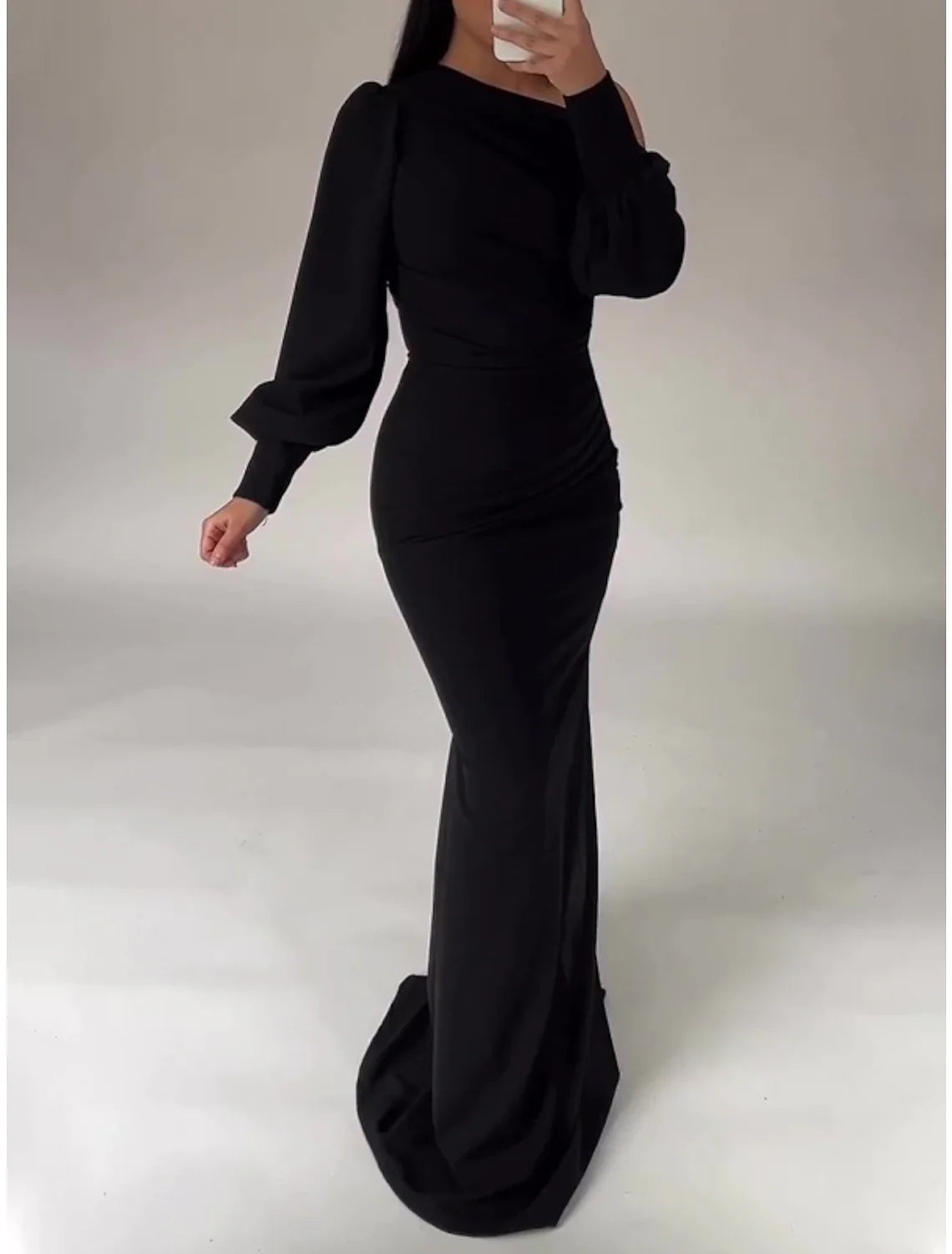 Sheath One-Shoulder Long Sleeve High Slit Evening Gown - Chloe Dress