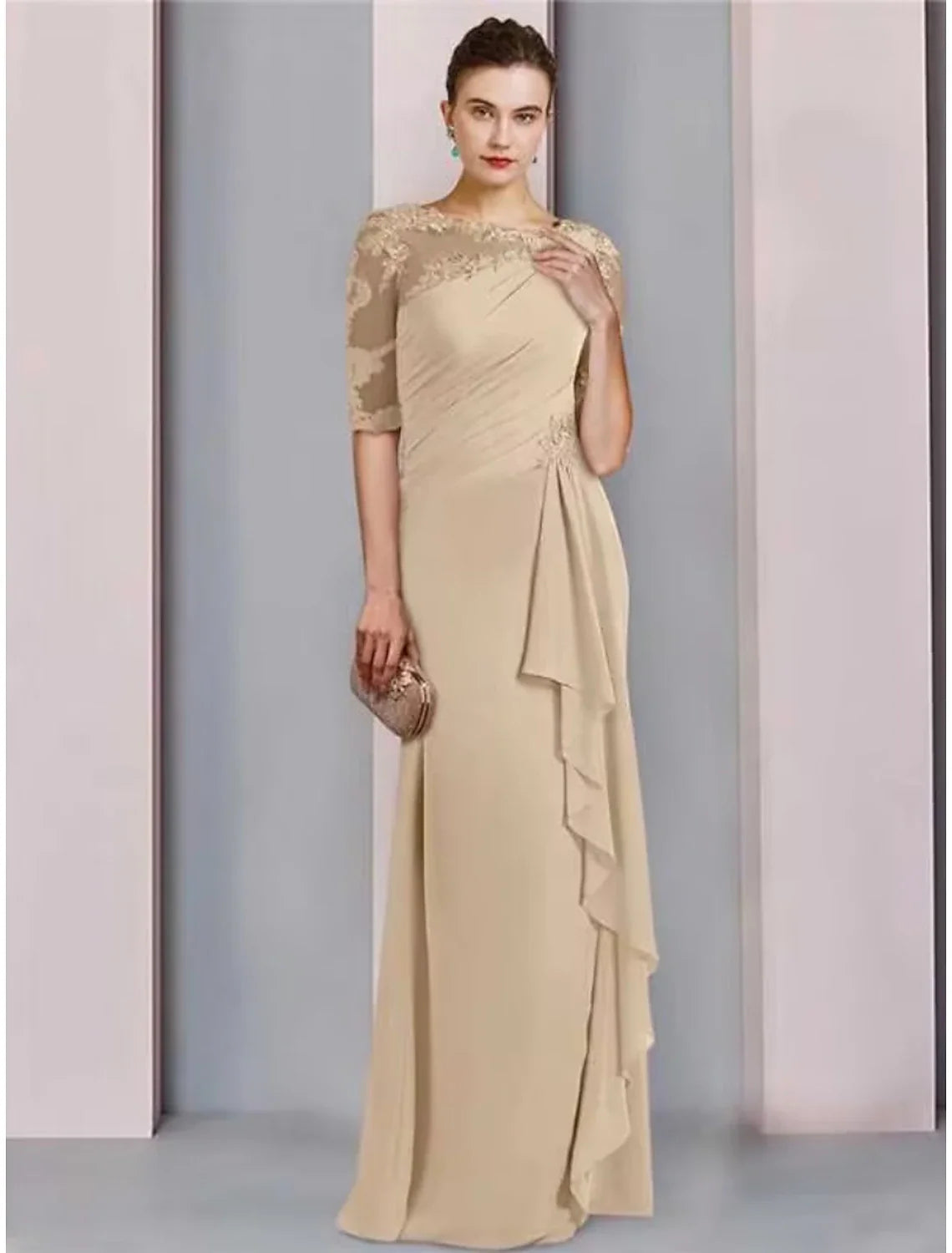 Sheath Chiffon Ruffled Floor-Length Wedding Dress - Chloe Dress