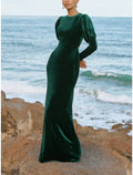 A-Line Velvet Long Sleeve Backless Floor-Length Evening Gown - Chloe Dress