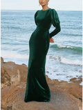 A-Line Velvet Long Sleeve Floor-Length Evening Gown - Chloe Dress