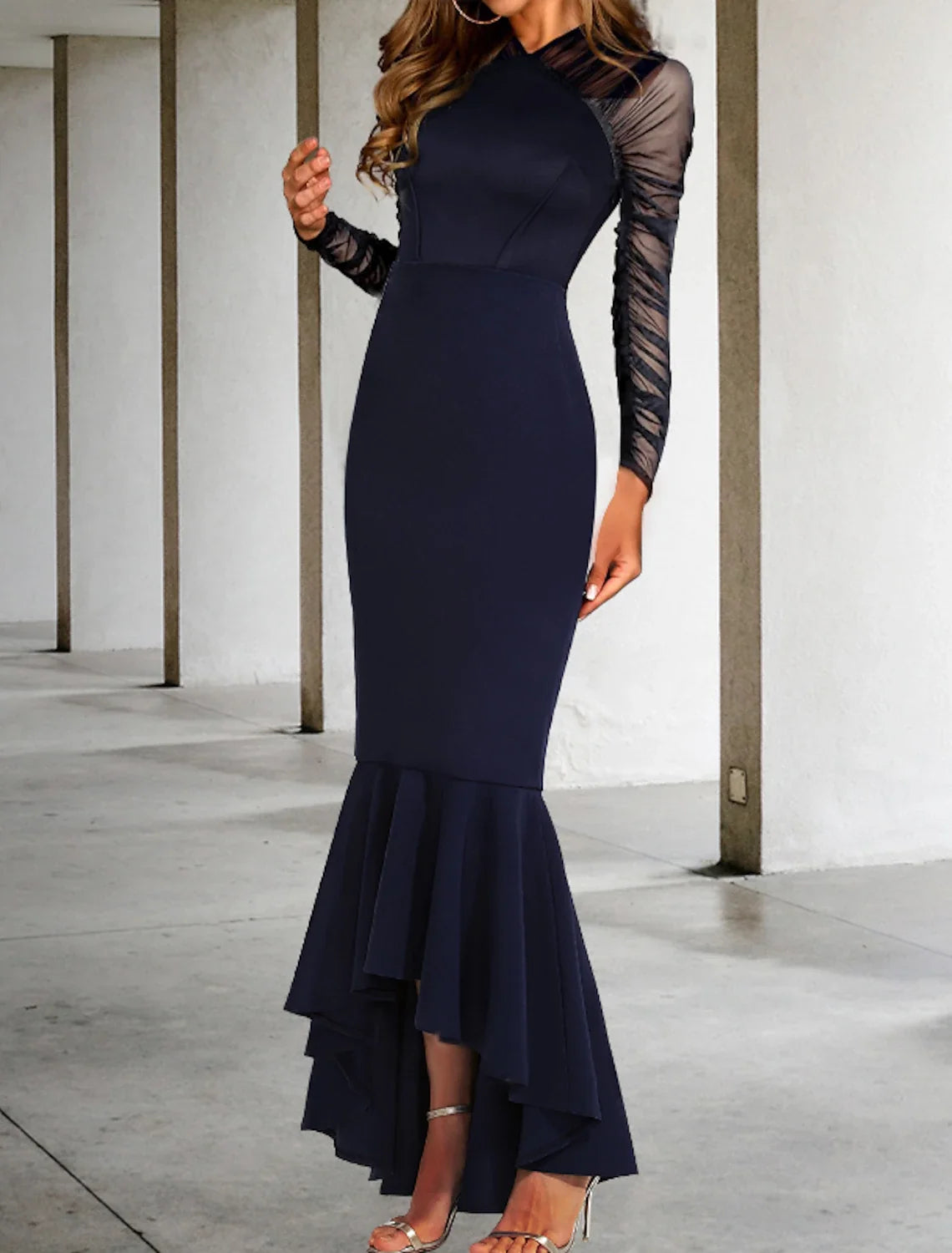 Mermaid V-Neck Long Sleeve Ruffled Prom Dress - Chloe Dress