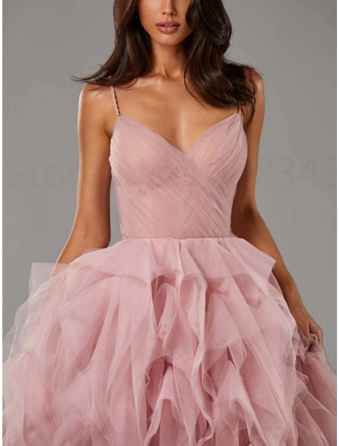 A-Line Spaghetti Strap Tulle Sleeveless Ruffled Floor-Length Prom Dress - Chloe Dress