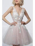 A-Line V-Neck Tulle Sleeveless Applique Mini Cocktail Dress - Chloe Dress