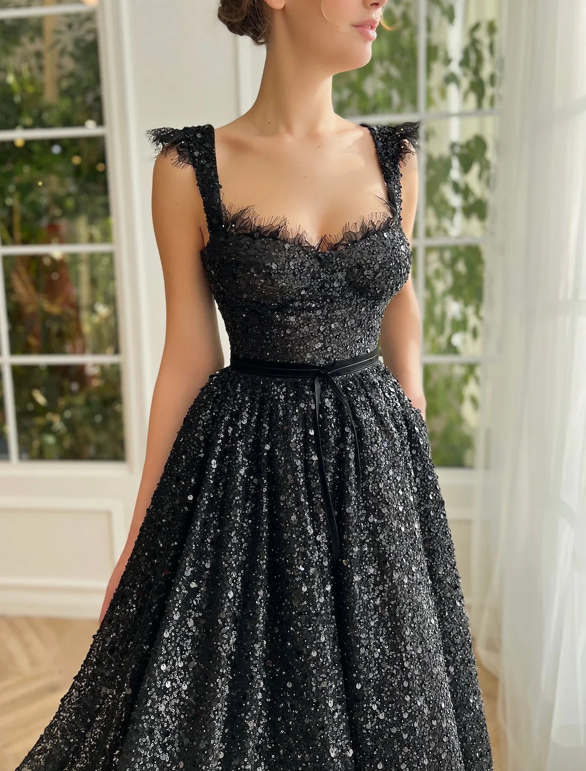 Black A-Line Strapless Lace Sleeveless Ankle-Length Prom Dress - Chloe Dress