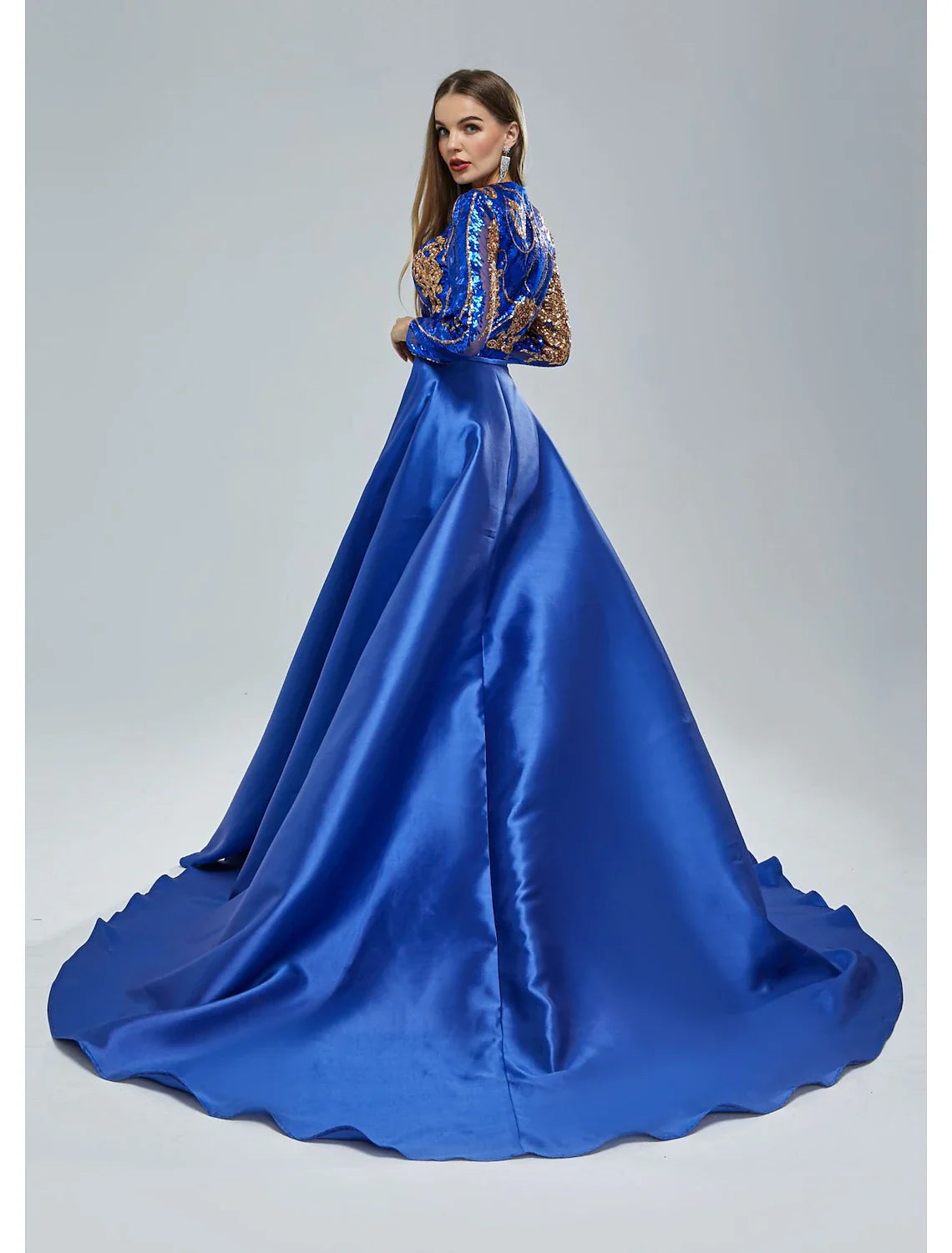 Mermaid Sequin Short Sleeve Train Mini Evening Gown - Chloe Dress
