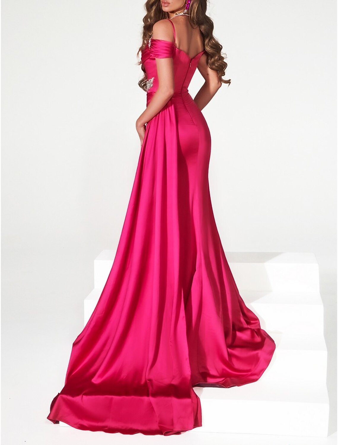 Mermaid Off-Shoulder Satin Sleeveless High Slit Evening Gown - Chloe Dress