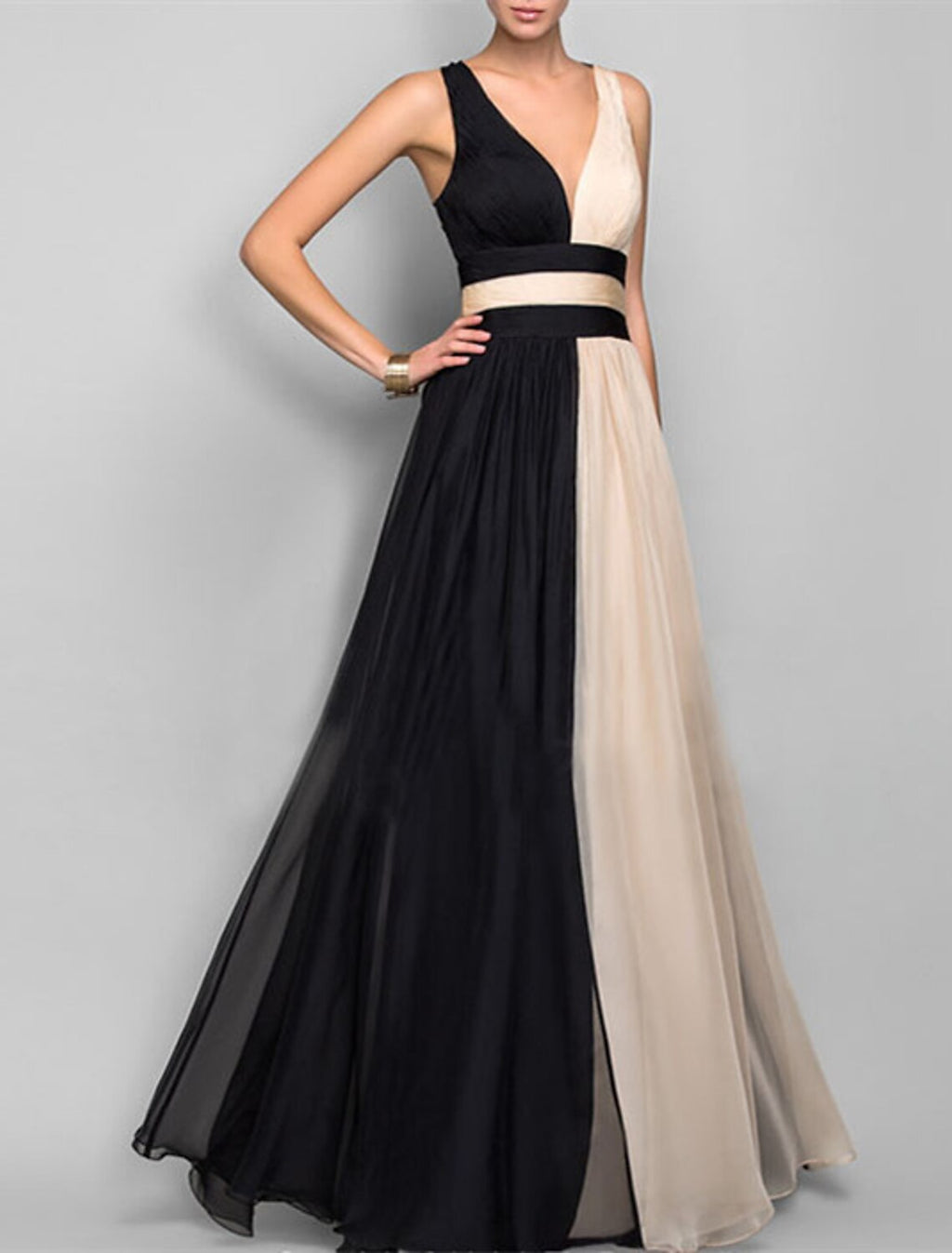 A-Line V-Neck Chiffon Sleeveless Floor-Length Evening Gown - Chloe Dress