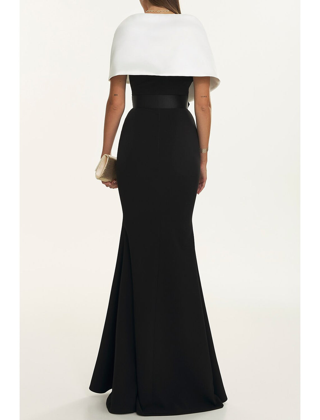 Black Mermaid Off-Shoulder Satin Short Sleeve Pleated Mini Evening Gown - Chloe Dress
