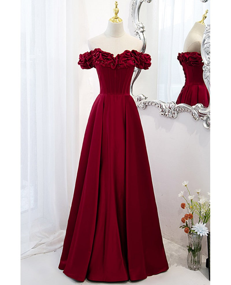 Wine Off-Shoulder Sleeveless Backless Ruffled Prom Dress - Chloe Dress