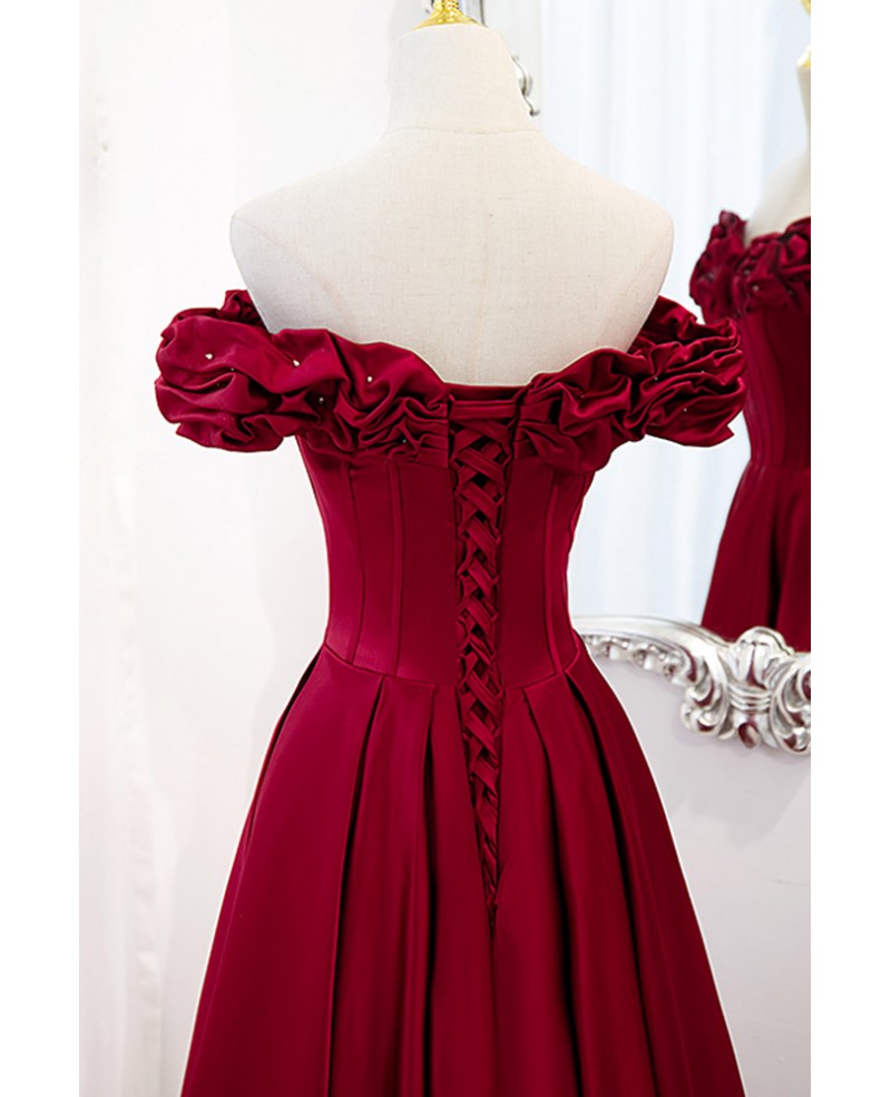 Wine Off-Shoulder Sleeveless Backless Ruffled Prom Dress - Chloe Dress