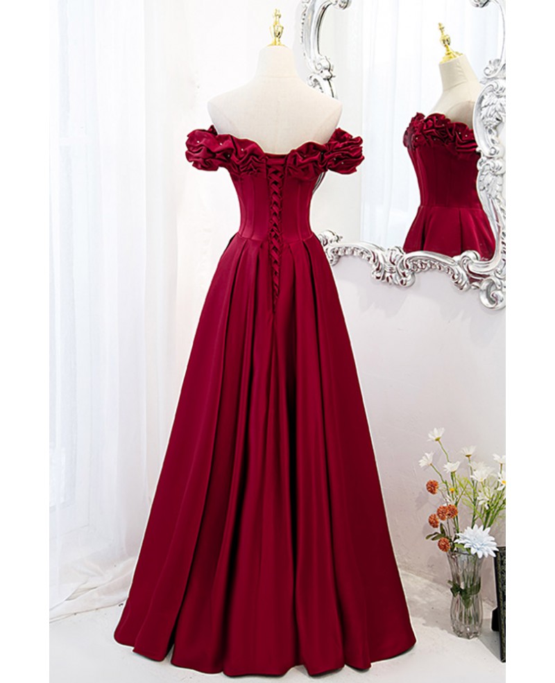 Wine Off-Shoulder Sleeveless Backless Ruffled Prom Dress - Chloe Dress
