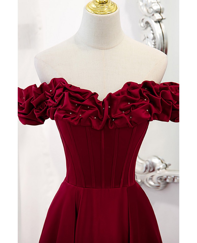 Wine Off-Shoulder Sleeveless Backless Ruffled Prom Dress - Chloe Dress