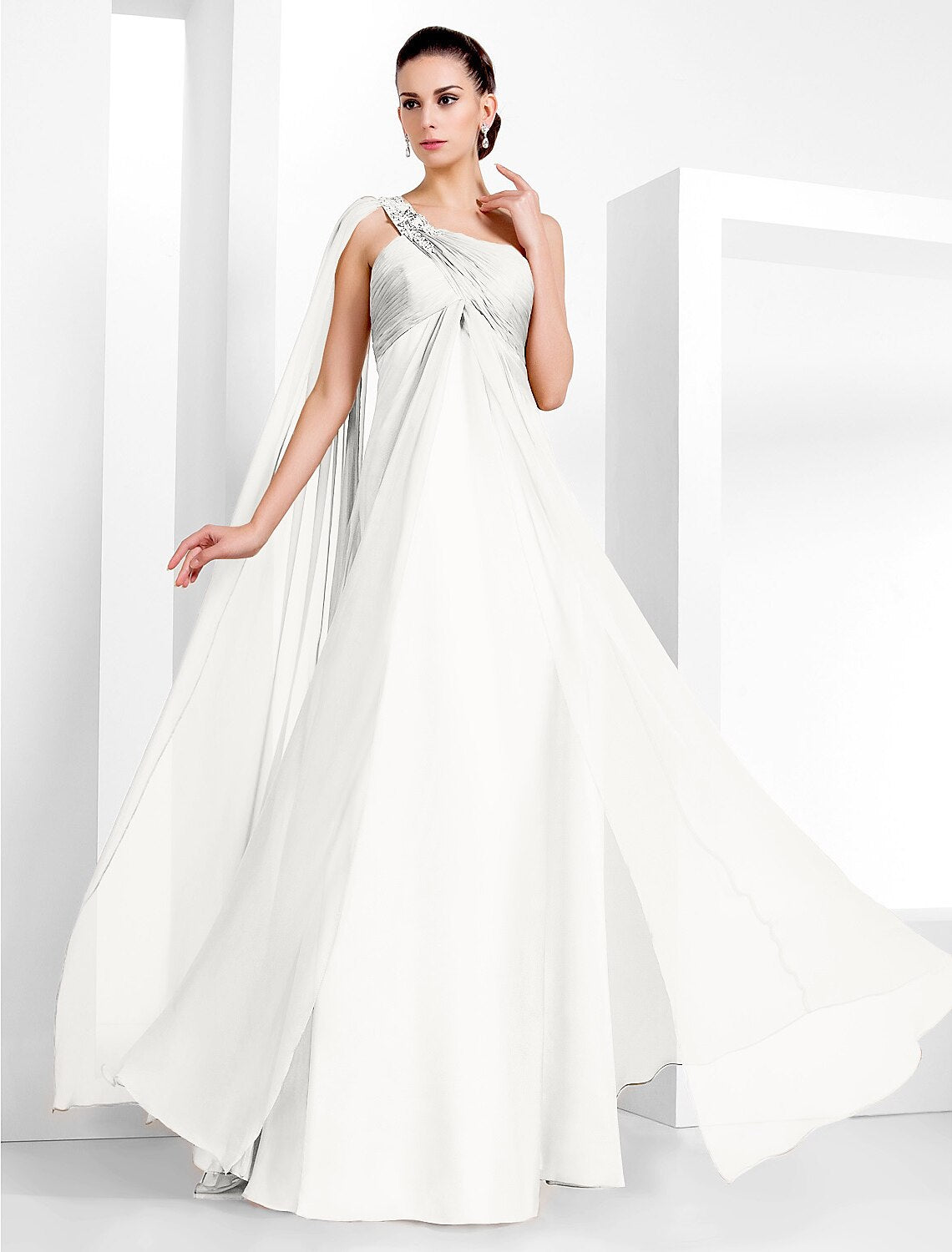 Black Sheath One-Shoulder Chiffon Sleeveless Floor-Length Evening Dress - Chloe Dress
