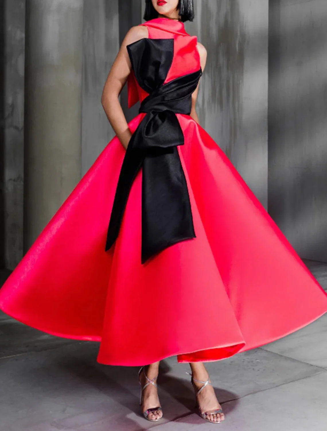 Green Ball Gown High Neck Satin Sleeveless Ankle-Length Evening Gown - Chloe Dress