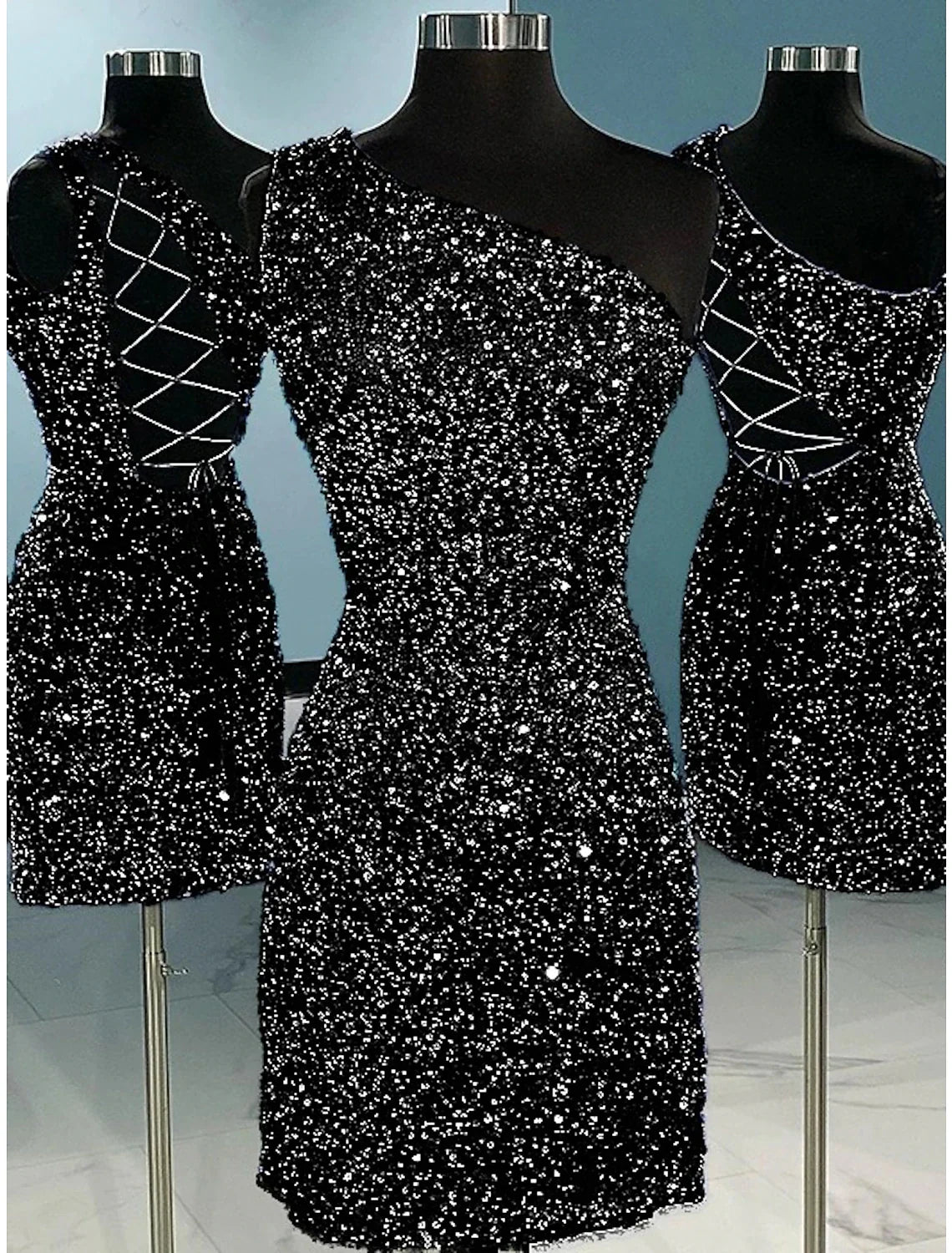A-Line One-Shoulder Sequin Sleeveless Mini Homecoming Dress - Chloe Dress