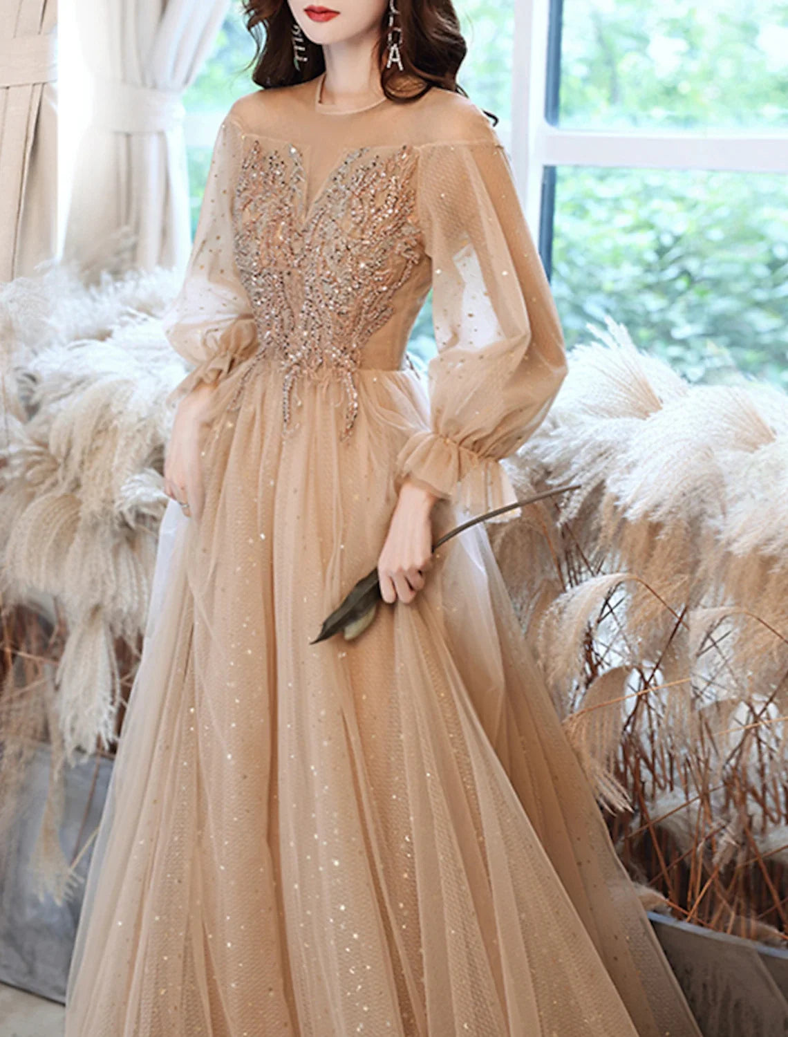 A-Line Lace Long Sleeve Applique Floor-Length Prom Dress - Chloe Dress