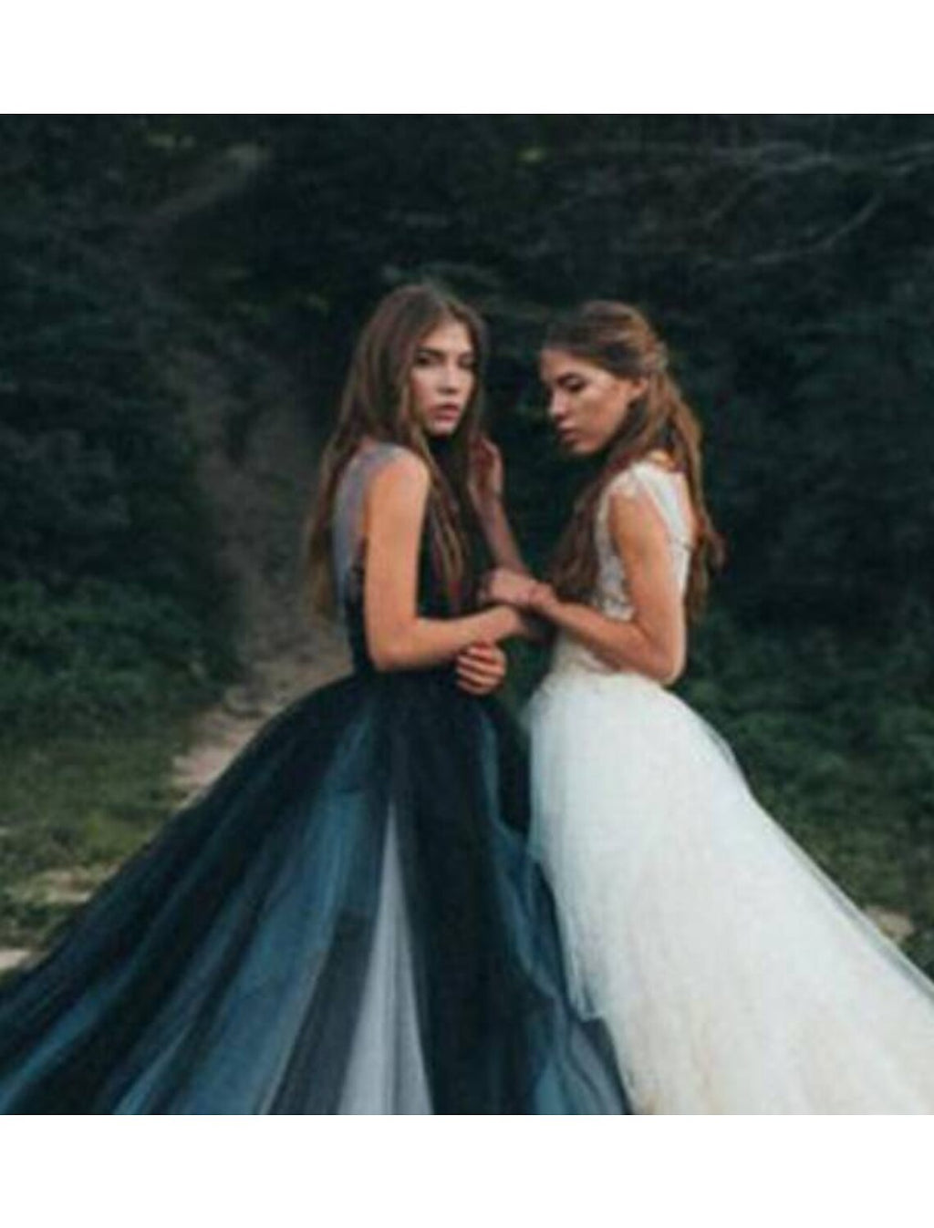 Black Ball Gown V-Neck Tulle Sleeveless Pleated Wedding Gown - Chloe Dress