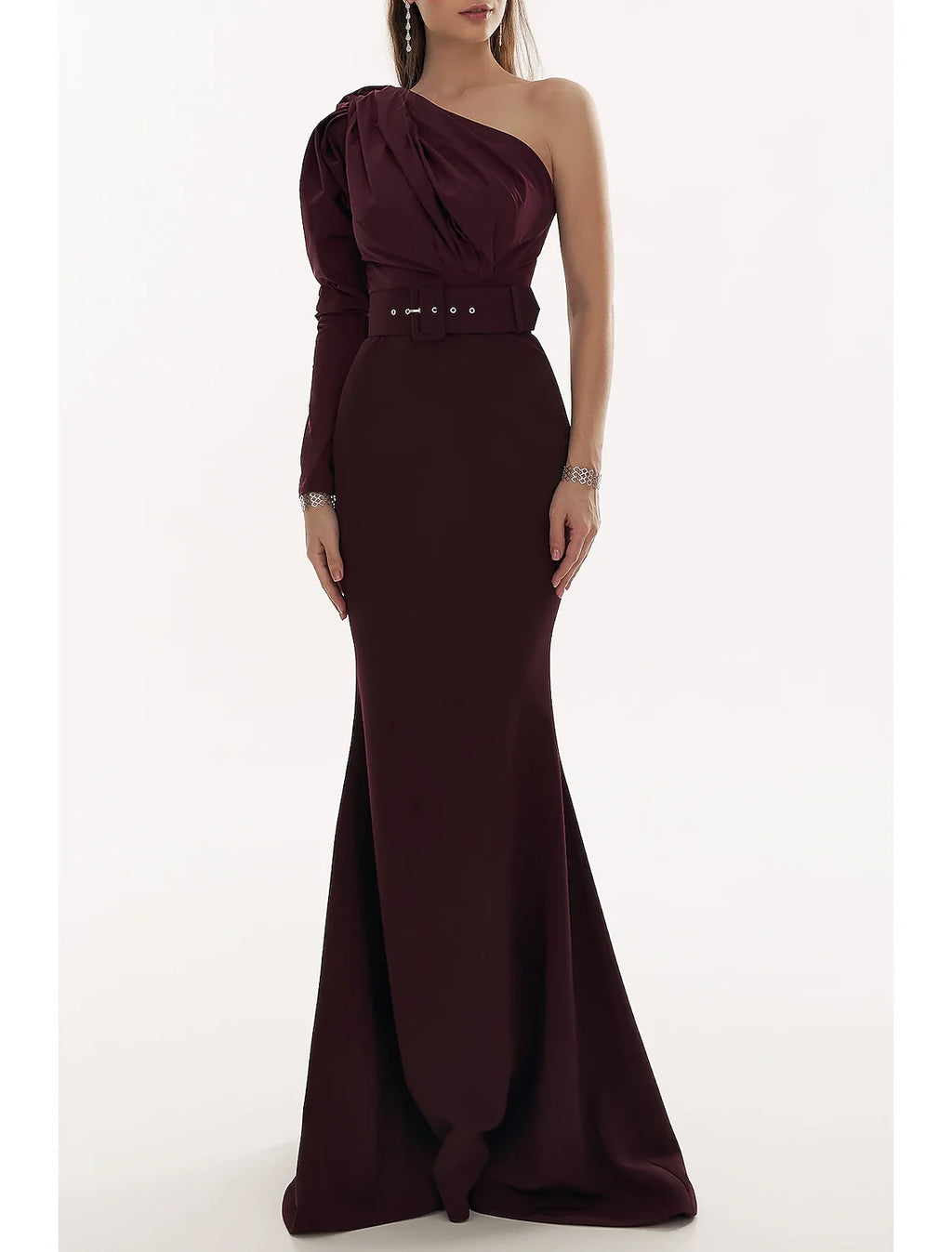 Mermaid One-Shoulder Long Sleeve Pleated Evening Gown - Chloe Dress