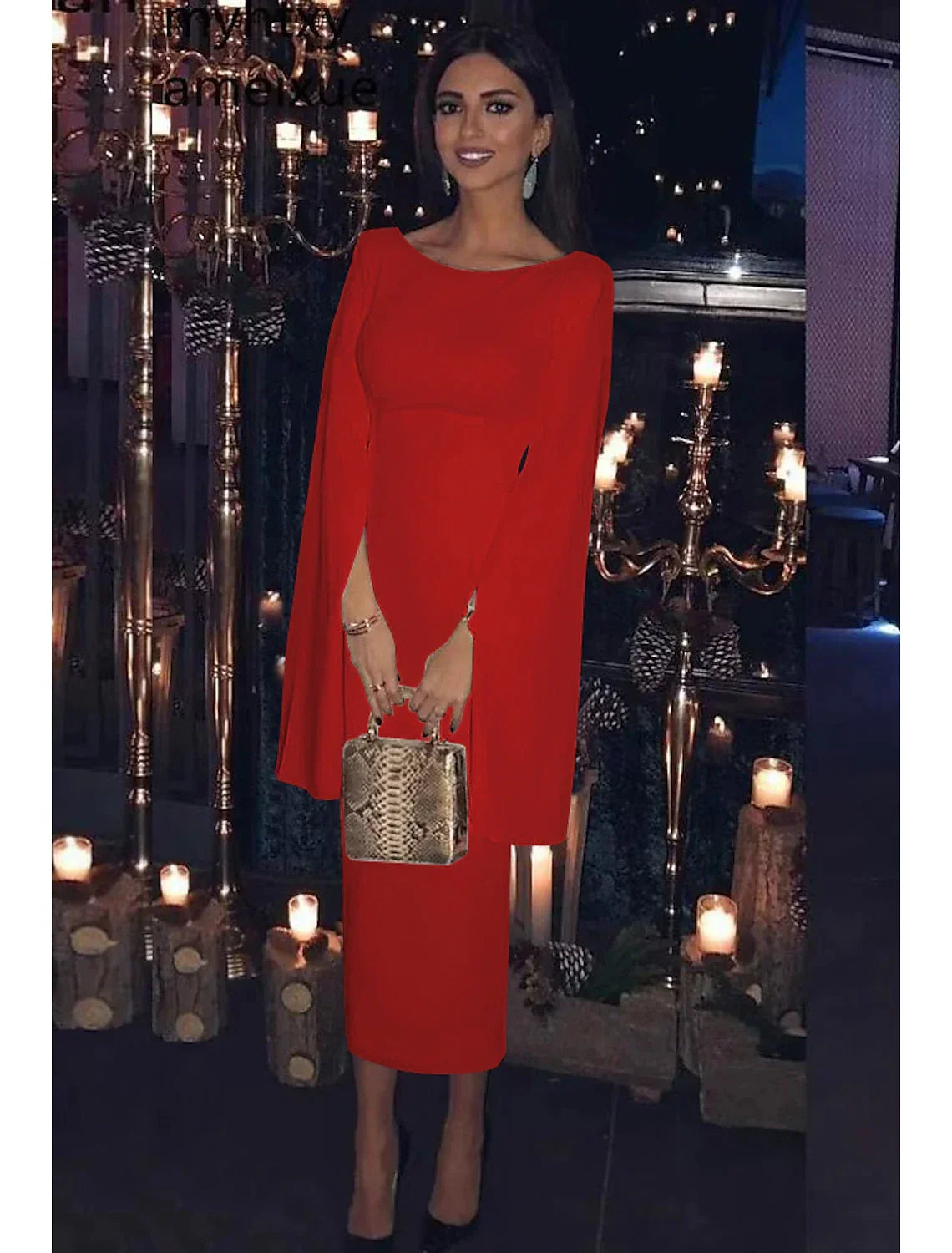Sheath Jersey Long Sleeve Backless Tea-Length Wedding Dress - Chloe Dress