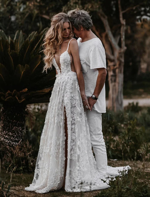 A-Line Sweetheart Lace Train Wedding Gown - Chloe Dress