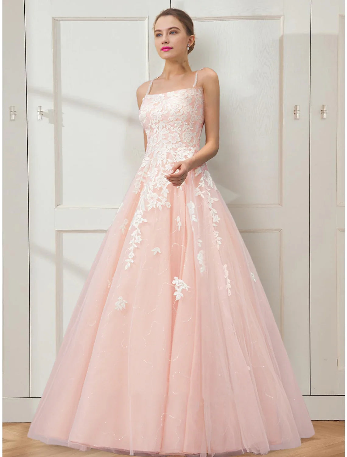 Ball Gown Spaghetti Strap Tulle Sleeveless Floor-Length Prom Gown - Chloe Dress