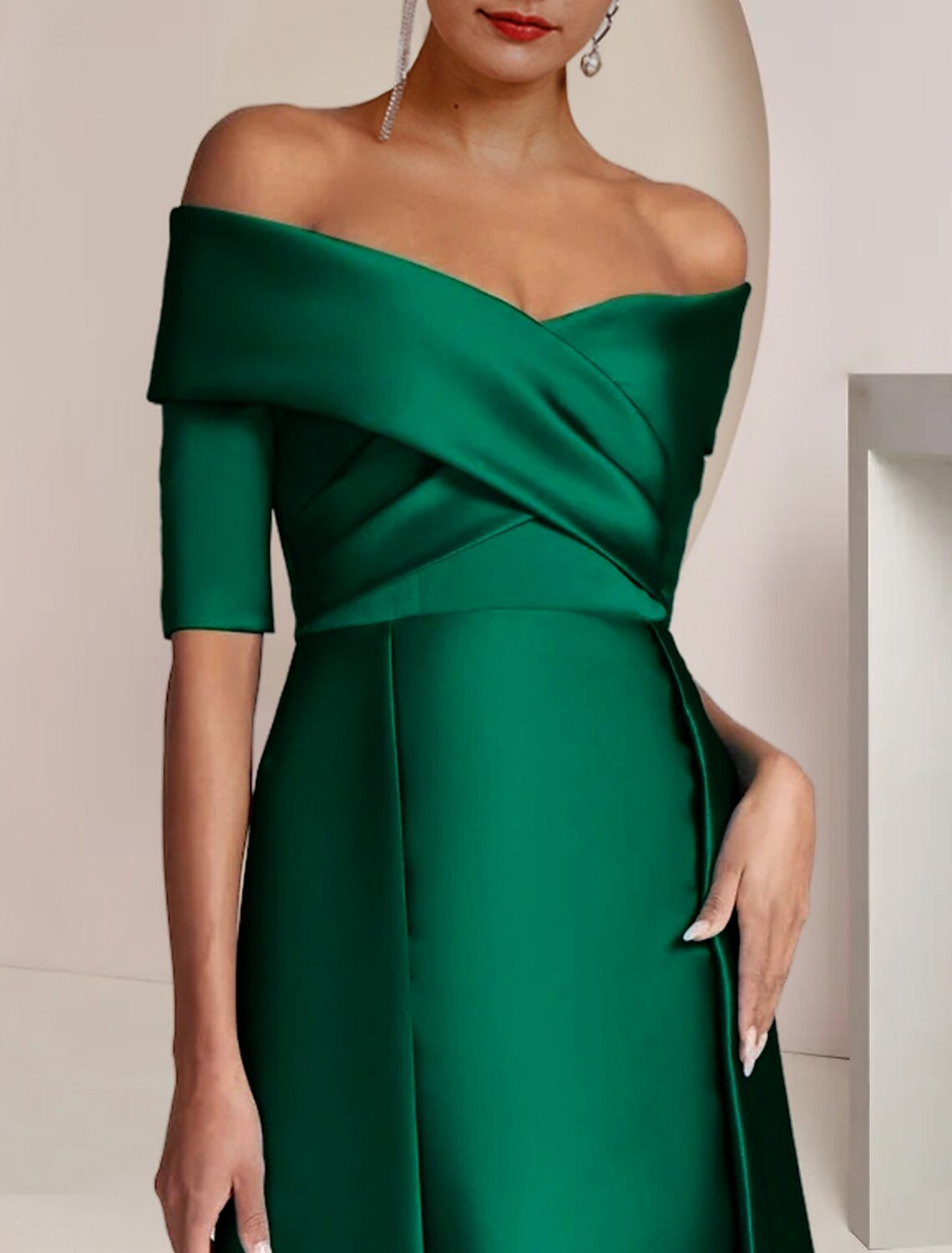 Sheath Off-Shoulder Satin Floor-Length Wedding Dress - Chloe Dress
