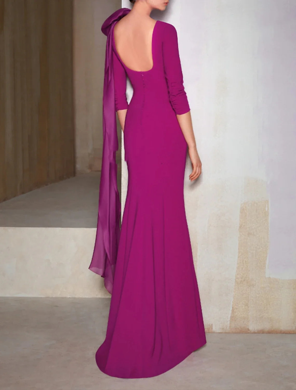 Mermaid Chiffon Three-Quarter Sleeve Floor-Length Evening Gown - Chloe Dress