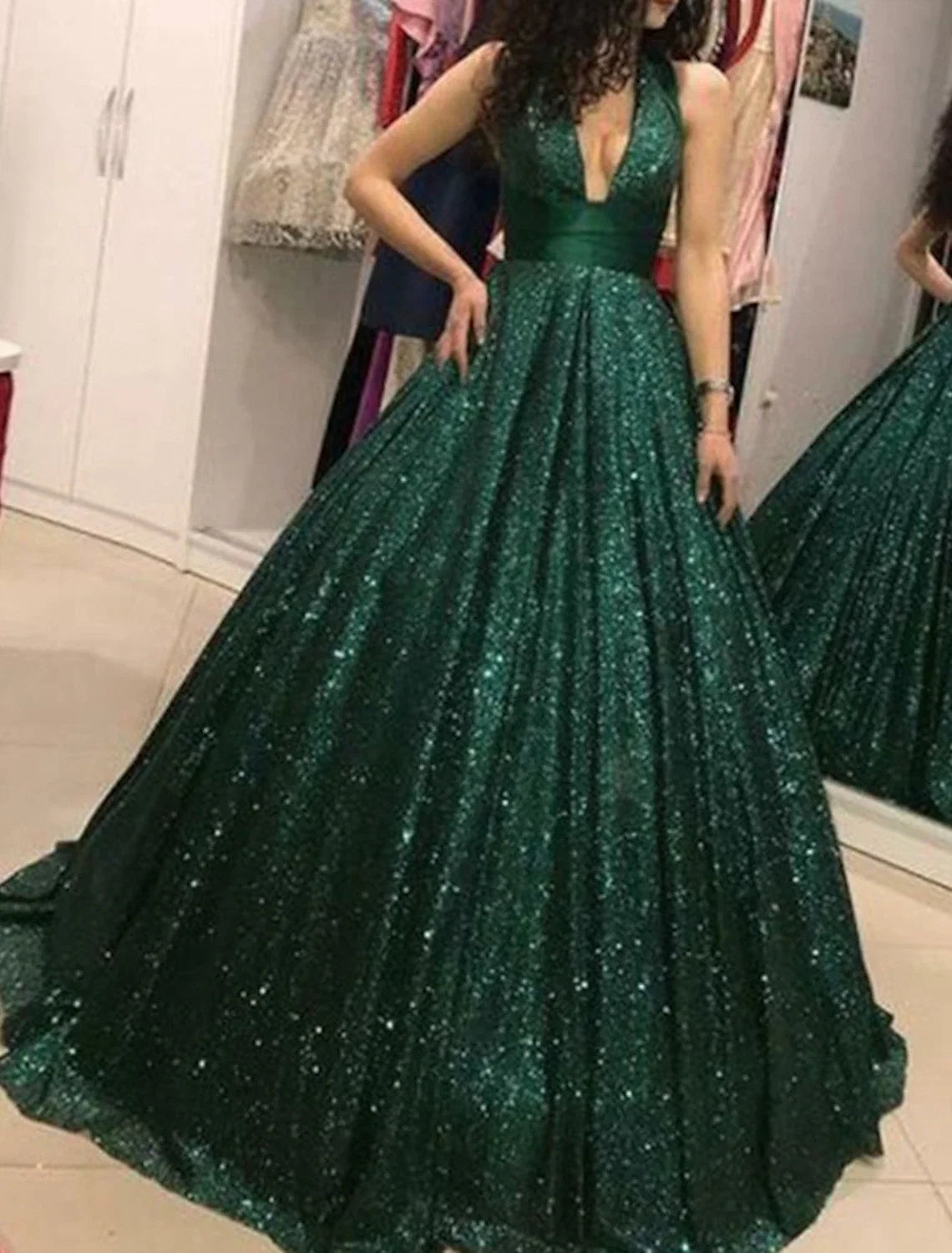 Ball Gown V-Neck Tulle Sleeveless Floor-Length Prom Gown - Chloe Dress