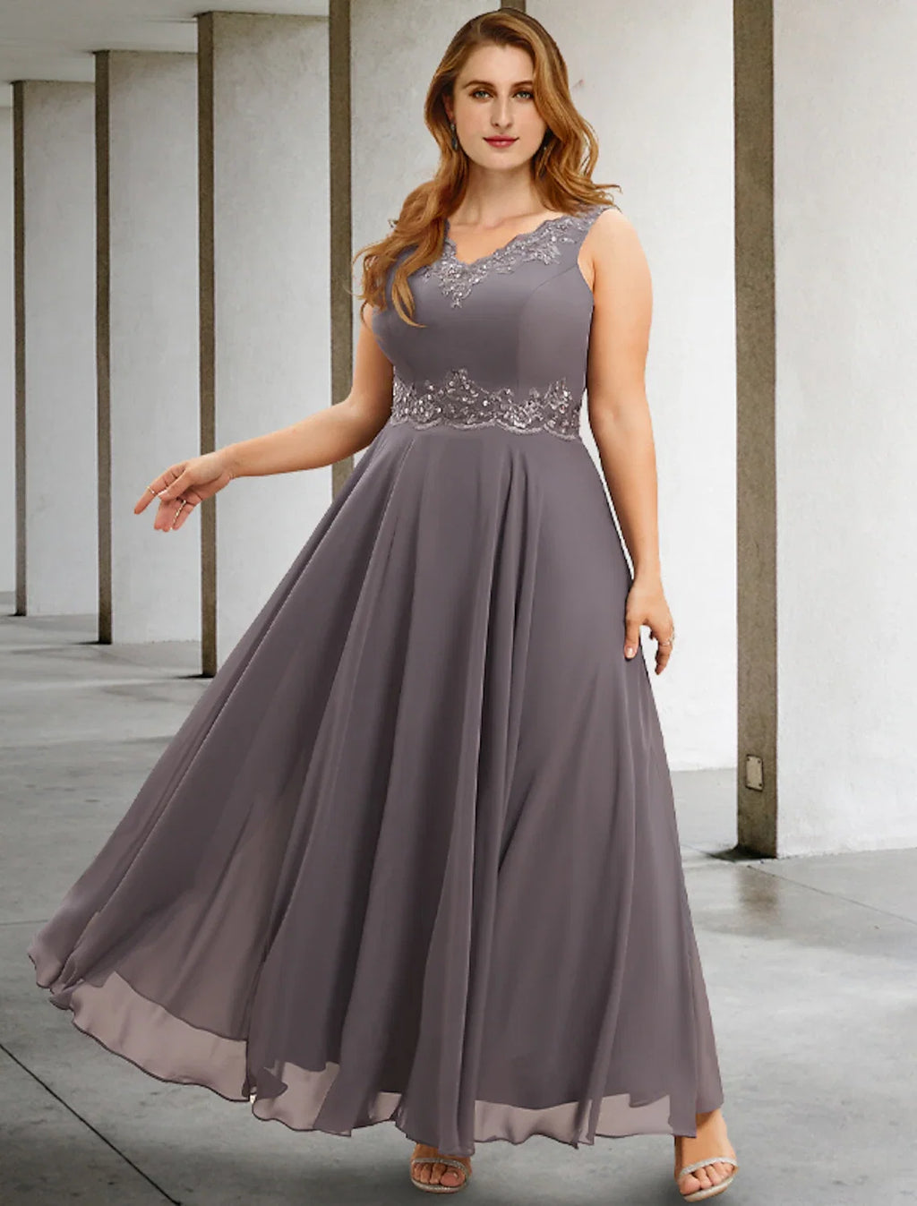 A-Line V-Neck Chiffon Sleeveless Applique Tea-Length Wedding Dress - Chloe Dress