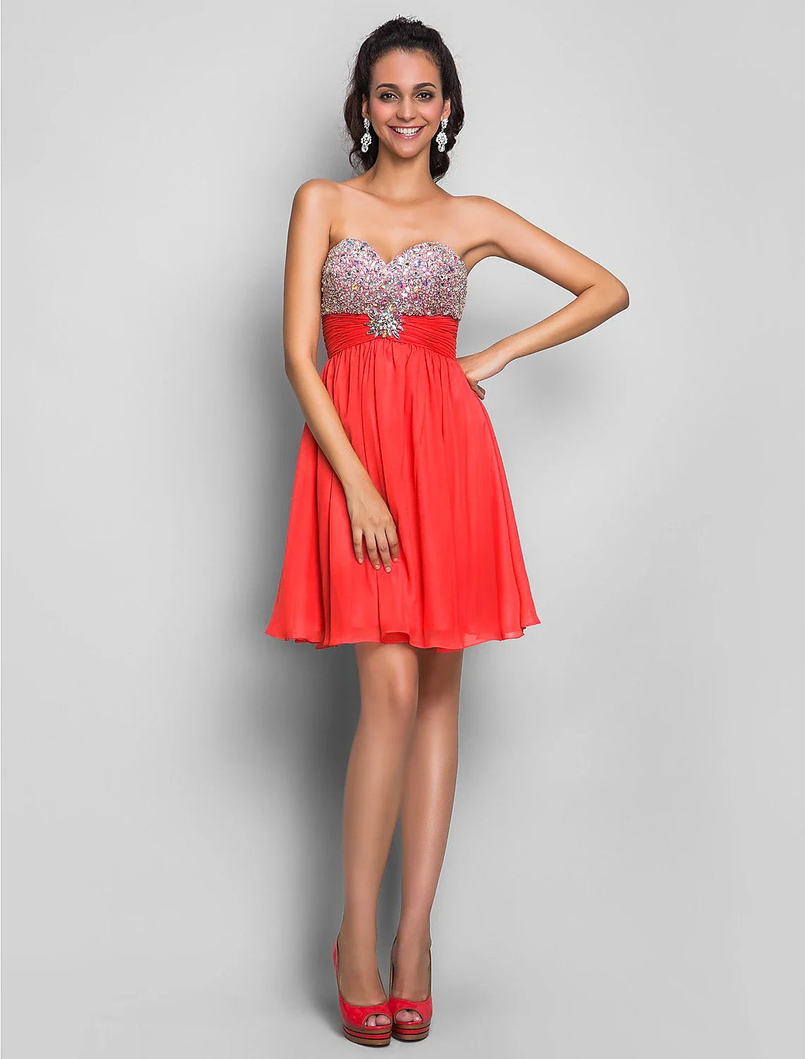 Pink A-Line Sweetheart Chiffon Sleeveless Mini Wedding Dress - Chloe Dress