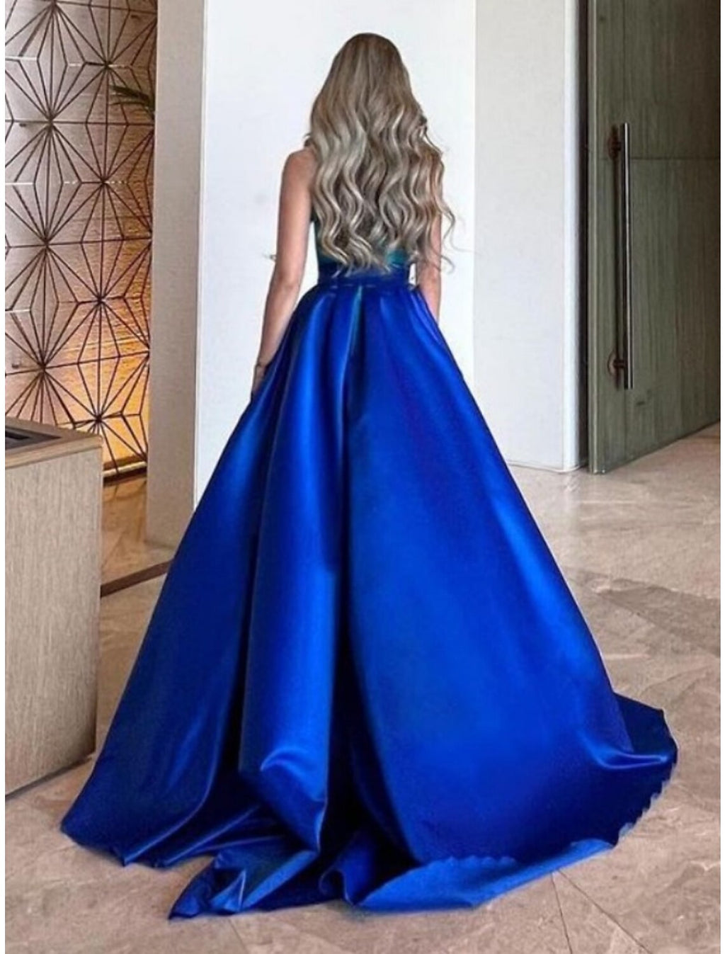 A-Line Halter Satin Sleeveless Pleated Evening Gown - Chloe Dress