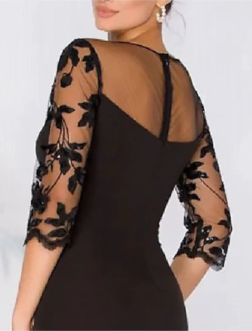 Black A-Line Satin Three-Quarter Sleeve Asymmetric Wedding Dress - Chloe Dress
