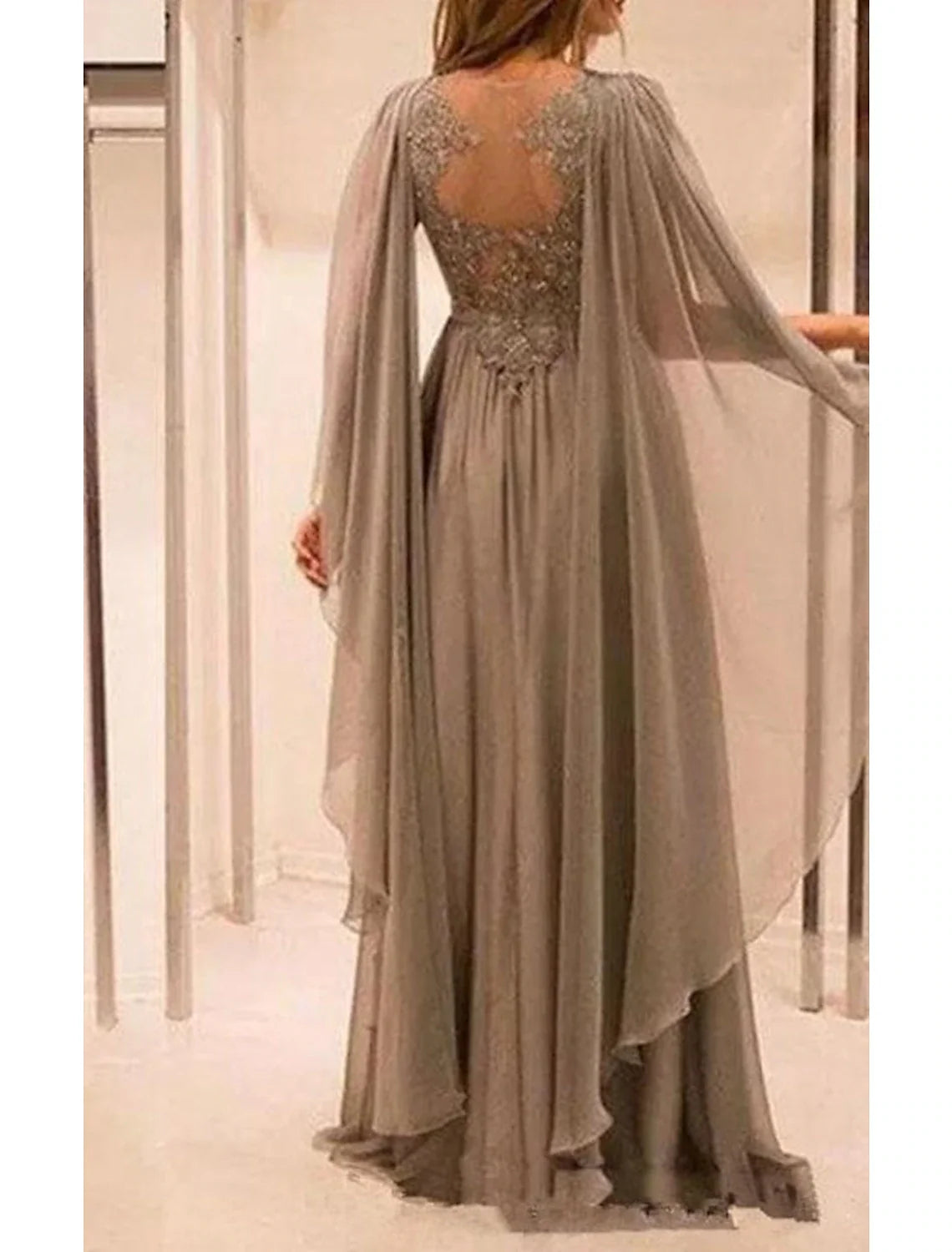 A-Line V-Neck Chiffon Short Sleeve Pleated Floor-Length Wedding Dress - Chloe Dress