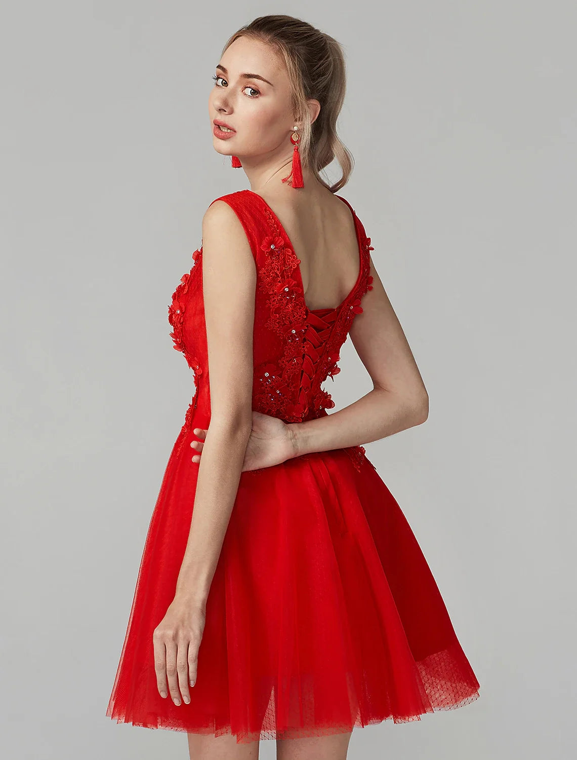 A-Line V-Neck Tulle Sleeveless Applique Mini Party Dress - Chloe Dress