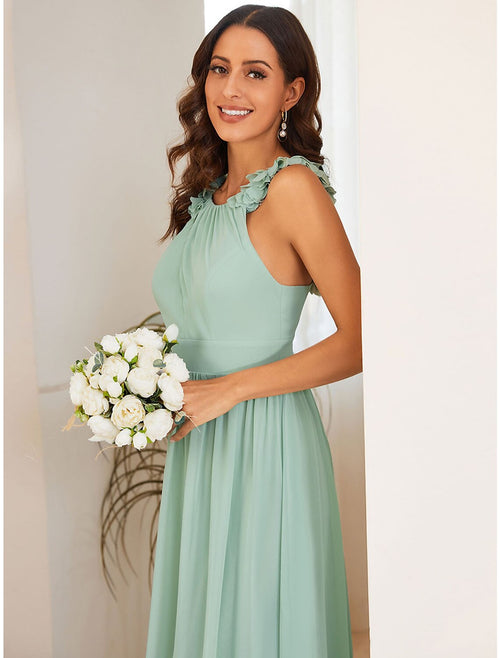 A-Line Chiffon Sleeveless Pleated Floor-Length Wedding Dress - Chloe Dress