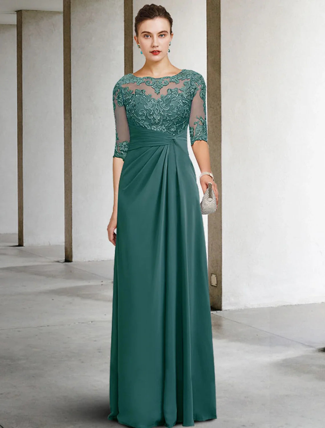 Sheath Chiffon Short Sleeve Draped Floor-Length Wedding Dress - Chloe Dress