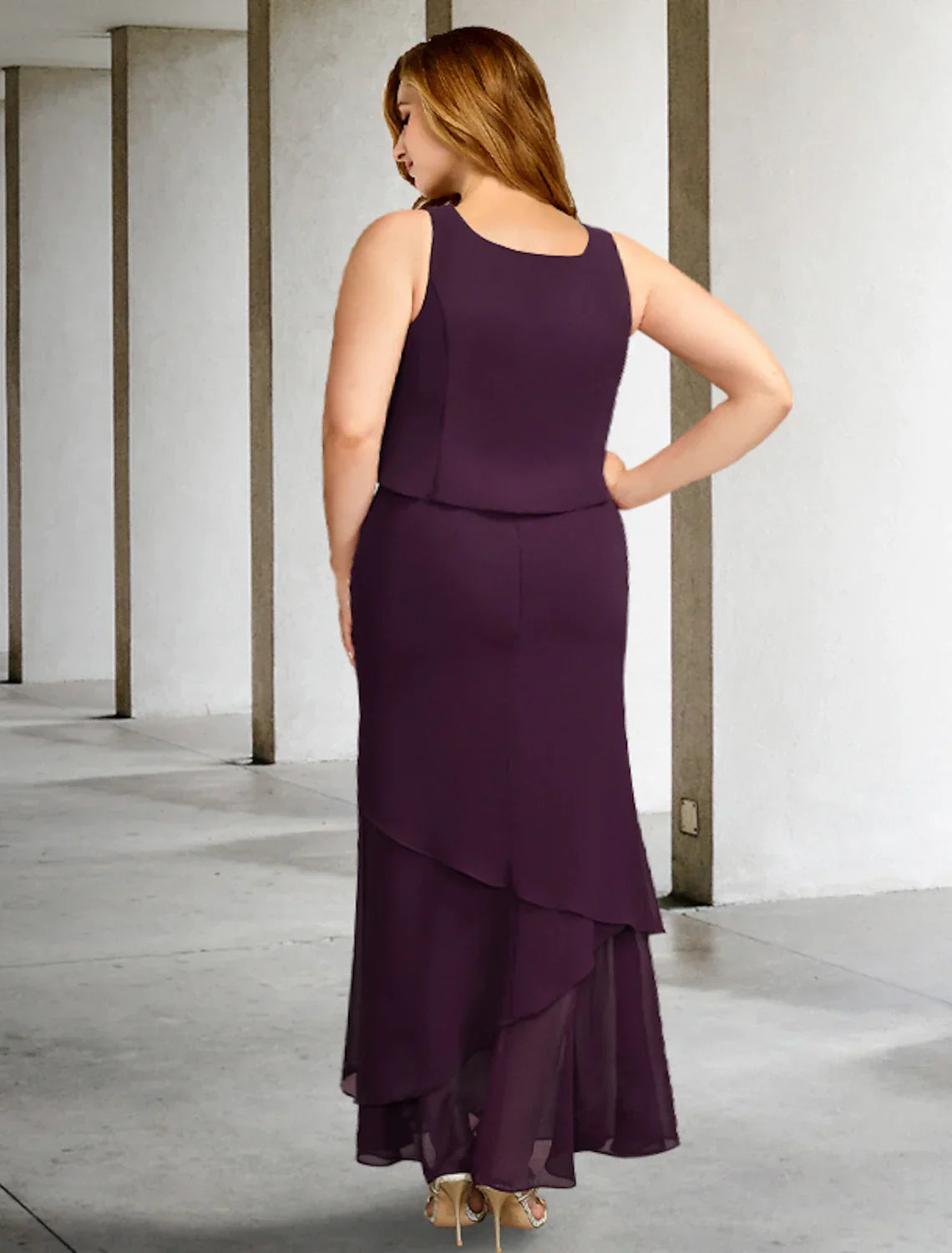 A-Line Square Neck Chiffon Sleeveless Ruffled Ankle-Length Formal Dress - Chloe Dress
