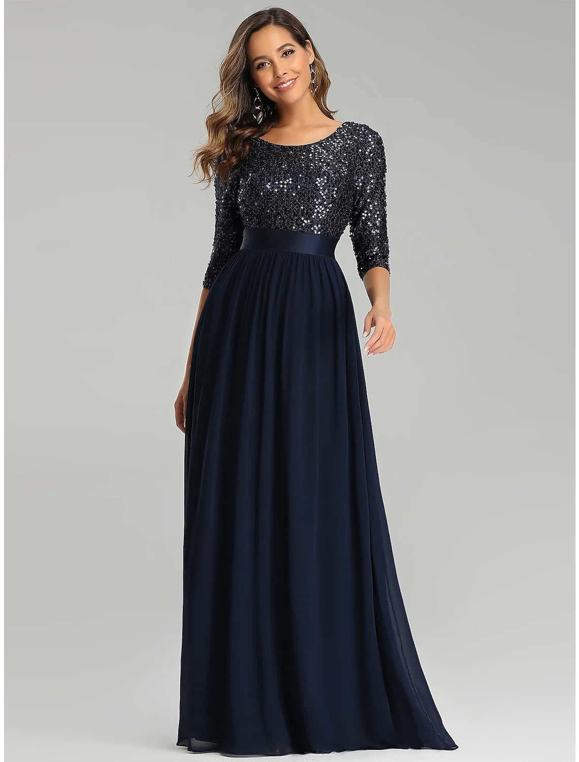 A-Line Tulle Three-Quarter Sleeve Floor-Length Evening Dress - Chloe Dress