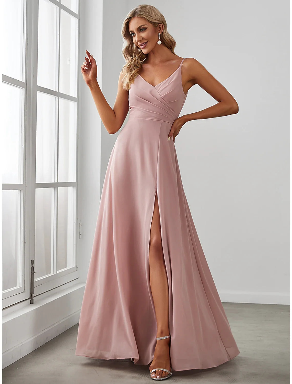 A-Line V-Neck Chiffon Sleeveless Floor-Length Wedding Dress - Chloe Dress