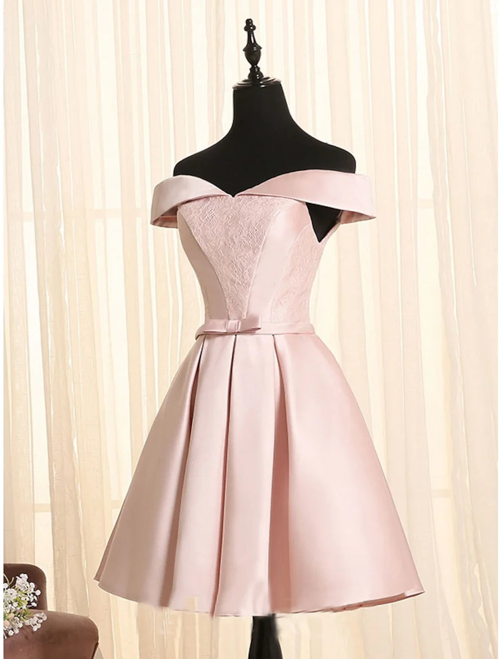 A-Line Off-Shoulder Satin Sleeveless Mini Cocktail Dress - Chloe Dress