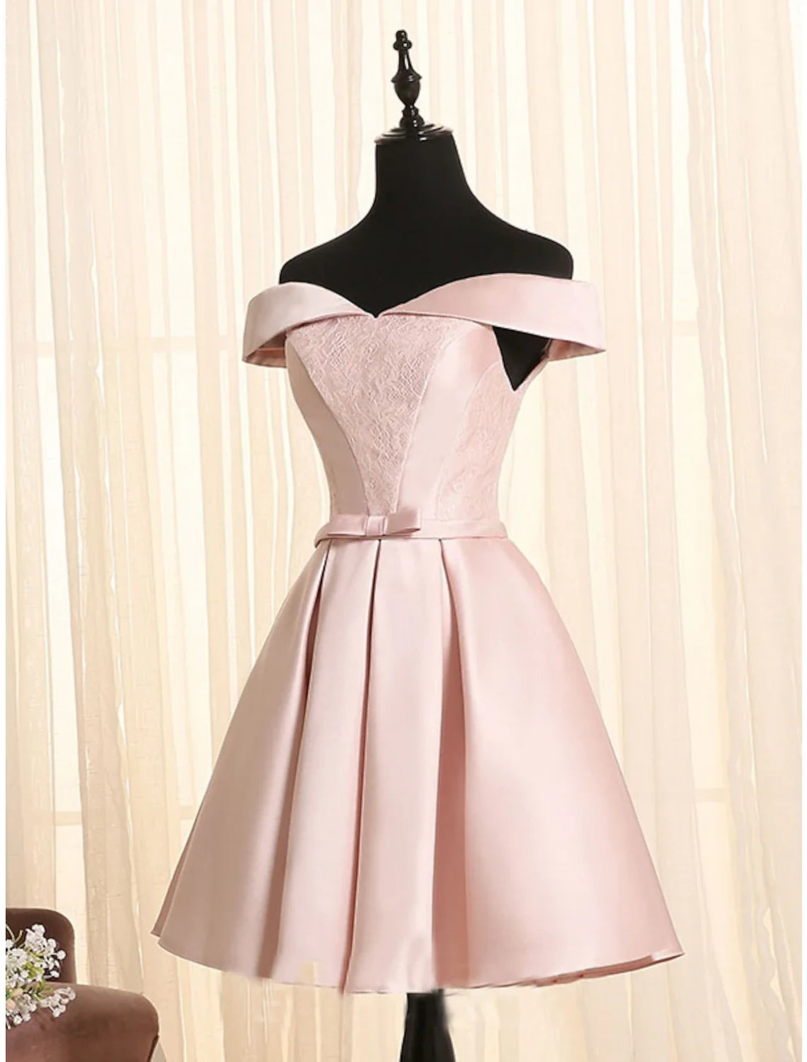 A-Line Off-Shoulder Satin Sleeveless Mini Cocktail Dress - Chloe Dress