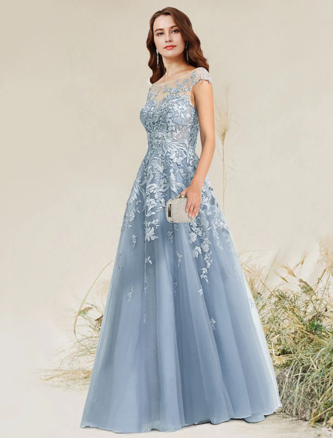 A-Line Lace Sleeveless Applique Floor-Length Evening Dress - Chloe Dress